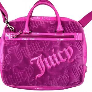 Juicy Couture Y2K Pink Velour Laptop Bag Crossbody Shoulder Tote Vintage 2000s